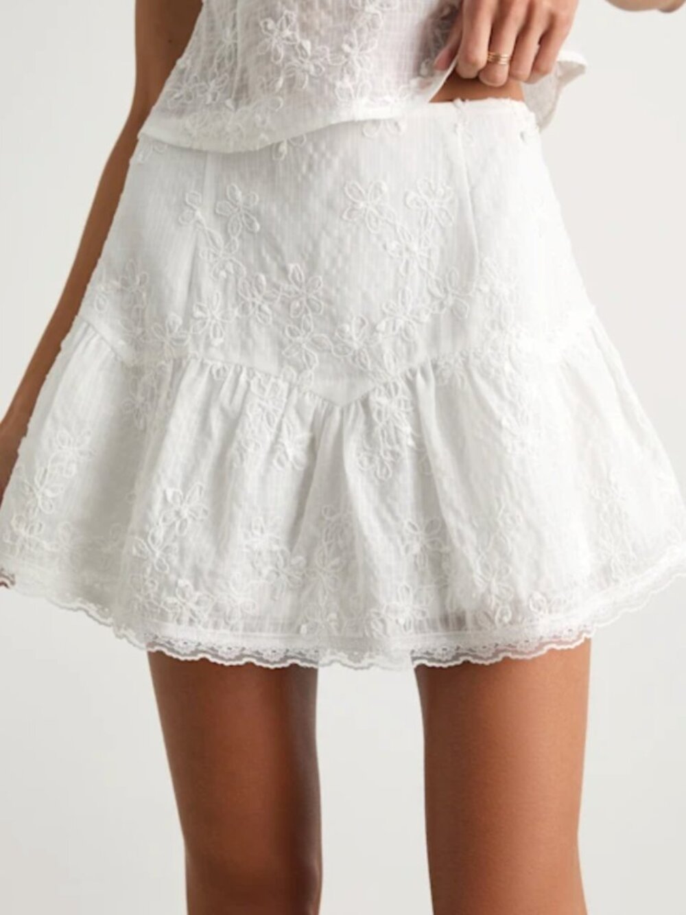 Lulus Ivory Embroidered Mini Skirt Small White Floral Cottagecore Lace Boho